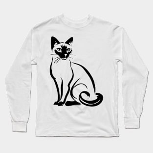 Stick figure of Siamese cat in black ink Long Sleeve T-Shirt